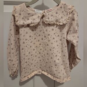 Zara Cream Top with Pu Floral Print and Lace Collar